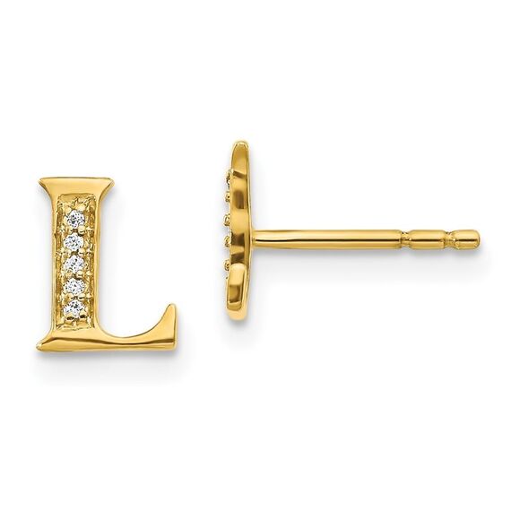 14k Yellow Gold Diamond Initial L Earrings,All Products : American Fashion Style Bags On Sale